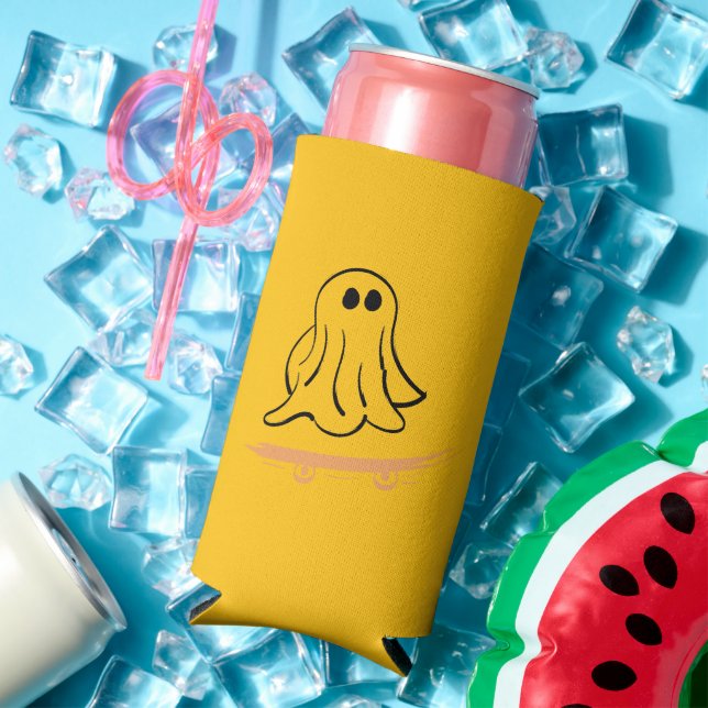 Enfriador De Latas Slim Cute ghost on skateboard (Verano in situ)