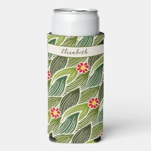 Enfriador De Latas Slim Cute Groovy Hippie Rojo Daisy Floral Patrón
