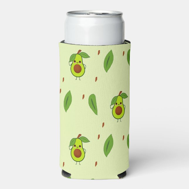 Enfriador De Latas Slim Cute kawaii aguacate patrón verde (Frente Agua con Gas)