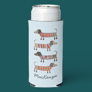 Enfriador De Latas Slim Dachshund Sausage Dog Personalizado