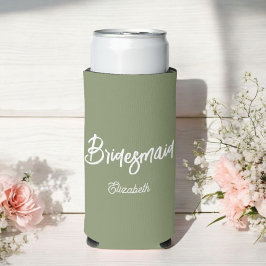 Enfriador De Latas Slim Dama de honor Verde Salvia Boda