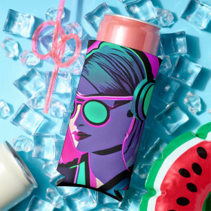 Enfriador De Latas Slim Dama personalizada en audífonos Verde azulada y ro