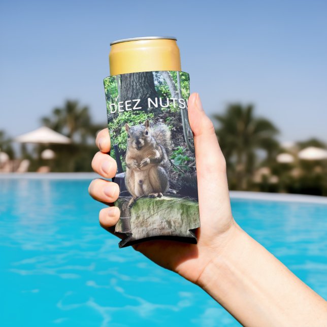 Enfriador De Latas Slim Deez Nuts Funny Squirrel Photo Adultos Humor (Piscina in situ)