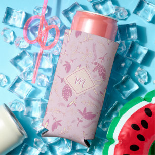 Enfriador De Latas Slim Delicadas flores y arcos rosados