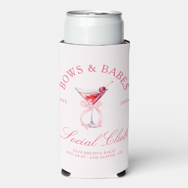 Enfriador De Latas Slim Despedida de soltera Bows & Babes Coquette Cherrie (Frente Agua con Gas)