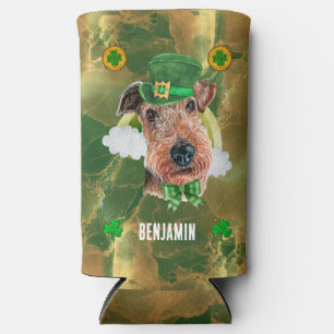 Enfriador De Latas Slim Día de San Patricio Dorado Personalizado Airedale 