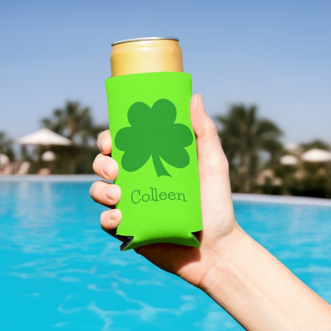Enfriador De Latas Slim Día del Shamrock Verde (Piscina in situ)