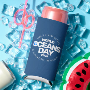 Enfriador De Latas Slim Día Mundial de los Océanos Olas de la Tierra Estil