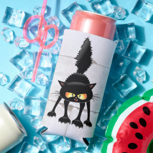 Enfriador De Latas Slim Dibujo animado de gato negro divertido y feroz