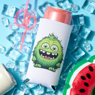 Enfriador De Latas Slim Dibujo Animado Monstruo Verde Lindo Sonriendo