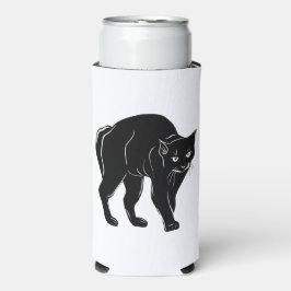 Enfriador De Latas Slim Dibujo de silueta de gato negro de Halloween