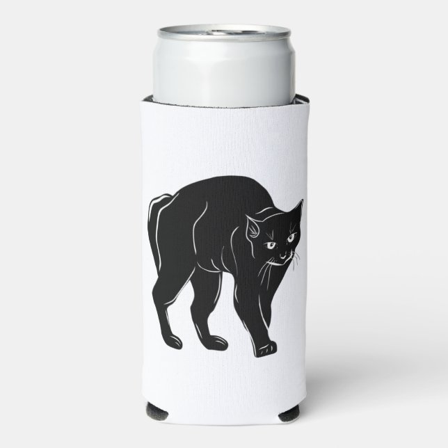 Enfriador De Latas Slim Dibujo de silueta de gato negro de Halloween (Frente Agua con Gas)