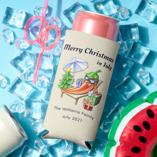 Enfriador De Latas Slim Dibujo divertido de Navidad tropical en julio con