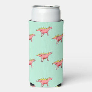 Enfriador De Latas Slim Dinosaurios rosados en azul