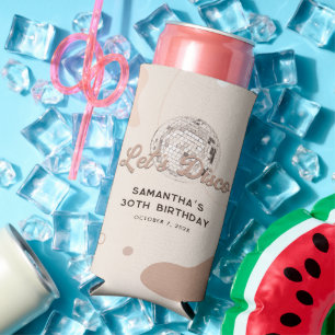 Enfriador De Latas Slim Discoteca 30 cumpleaños Retro Groovy Personalizado