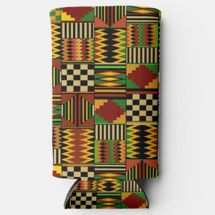 Enfriador De Latas Slim Diseño africano de tela Kente real