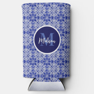 Enfriador De Latas Slim Diseño elegante azul grisáceo inicial monogramado