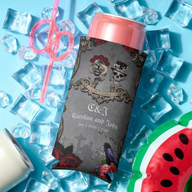 Enfriador De Latas Slim Diseño gótico con calaveras frescas (Verano in situ)