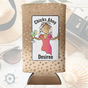 Enfriador De Latas Slim Divertido Chicas viajando Purpurinas chicks en cru
