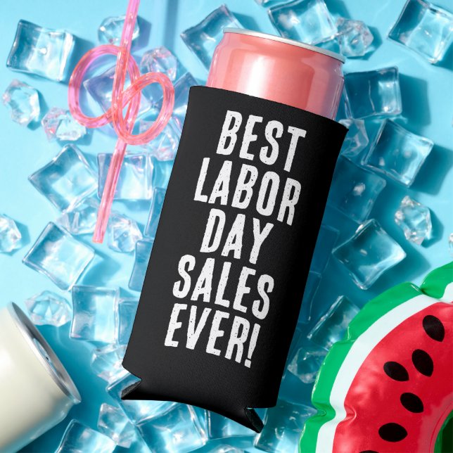 Enfriador De Latas Slim Divertido "Mejor Venta del Día del Trabajo". Blanc (Verano in situ)