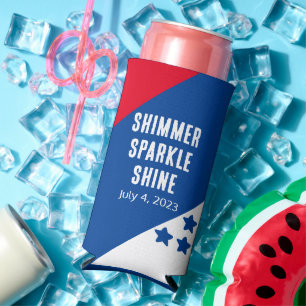 Enfriador De Latas Slim Divertido "Shimmer Sparkle Shine" 4 de julio Norte