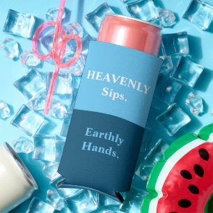Enfriador De Latas Slim Divertidos "Sips HEAVENLY. Manos terrenales". Azul