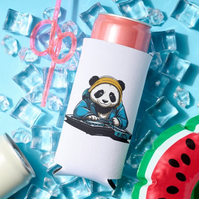 Enfriador De Latas Slim DJ Kawaii Panda (Verano in situ)