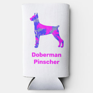 Enfriador De Latas Slim Doberman Pinscher Dog Silhouette Hot Pink & Blue