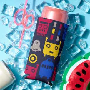 Enfriador De Latas Slim Doodle Alien Spaceship y Patrón Robot