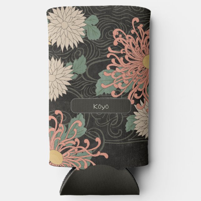Enfriador De Latas Slim Dramático crisantemo japonés floral (Anverso)
