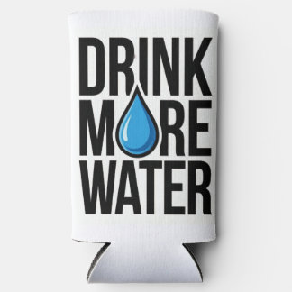 Enfriador De Latas Slim DRINK MORE WATER with a blue drop icon
