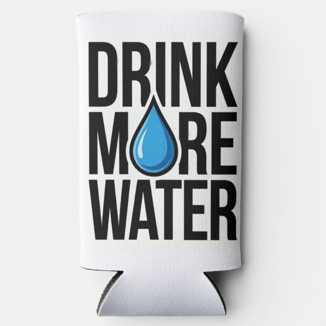 Enfriador De Latas Slim DRINK MORE WATER with a blue drop icon (Anverso)