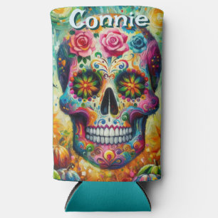 Enfriador De Latas Slim El Día de la Calavera del Azúcar Personalizado de