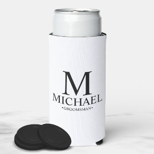 Enfriador De Latas Slim El Groomsman personalizado moderno en blanco y neg