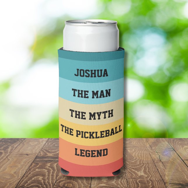 Enfriador De Latas Slim El texto personalizado de la leyenda del hombre, e (All text is editable, change any line to personalize for Your Legend)