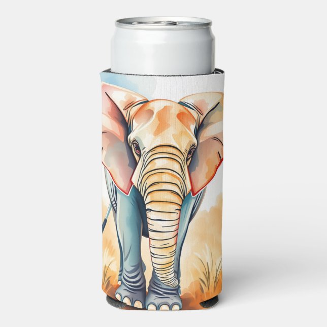 Enfriador De Latas Slim Elefante de acuarela adorable (Reverso Agua con Gas)