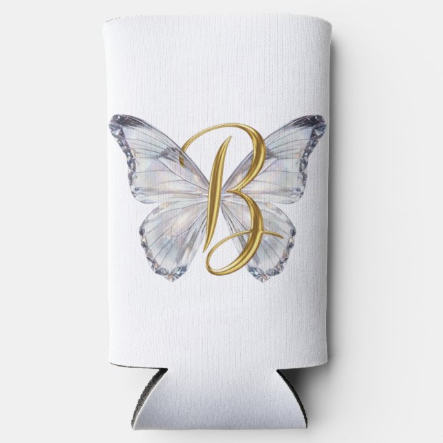 Enfriador De Latas Slim Elegant Floral Butterfly Letter B - Artistic Monog (Anverso)