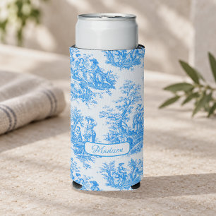 Enfriador De Latas Slim Elegante azul vintage turquesa toile de jouy