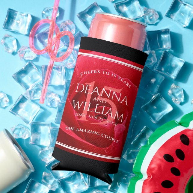 Enfriador De Latas Slim Elegante celebración del 15° Rosa de aniversario d (Verano in situ)