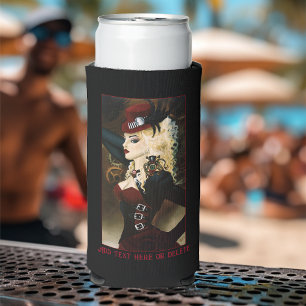 Enfriador De Latas Slim Elegante Dama Steampunk Victoriana Relojería Roja
