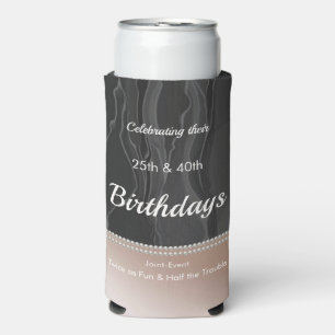Enfriador De Latas Slim Elegante Doble Cumpleaños Seda y Perlas Arco Foto