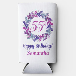 Enfriador De Latas Slim Elegante guirnalda rosada púrpura 55º cumpleaños