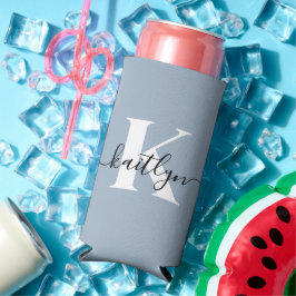Enfriador De Latas Slim Elegante Monograma de Letra en Azul Polvo