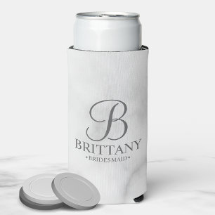 Enfriador De Latas Slim Elegante Monograma Personalizado Bridesmaid Seltze