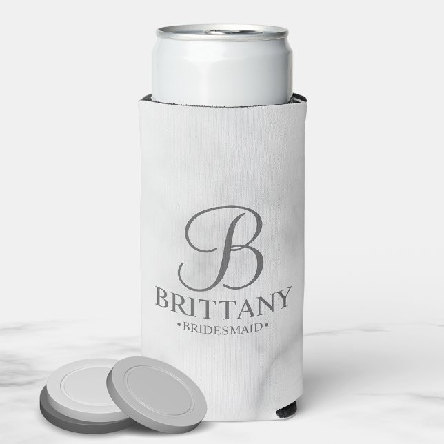 Enfriador De Latas Slim Elegante Monograma Personalizado Bridesmaid Seltze (Subido por el creador)
