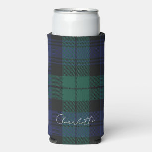 Enfriador De Latas Slim Elegante Plaid Rústico en Letra Tartán