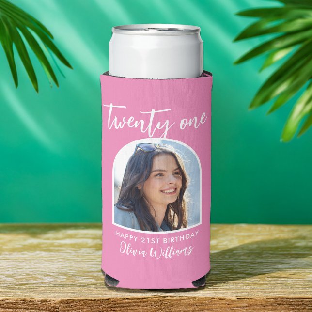 Enfriador De Latas Slim Elegante rosa moderno foto 21 cumpleaños (Subido por el creador)