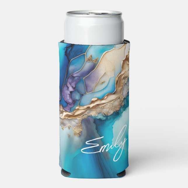 Enfriador De Latas Slim Elegante y moderno nombre personalizado de mármol  (Frente Agua con Gas)