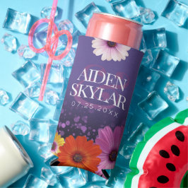 Enfriador De Latas Slim Elegantes Daisies con Boda Purpurina Púrpura