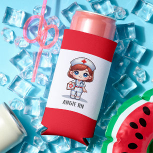 Enfriador De Latas Slim Enfermera de manga con Personalizado de ojos azule